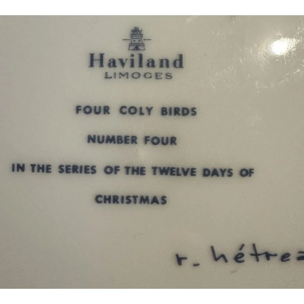 Haviland 12 Days of Christmas Series Plate #4 Coly Birds 1973